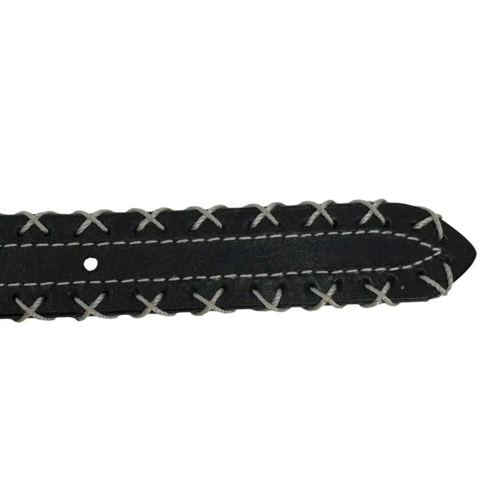 Vintage Y2K Esprit Leather Belt Black Contrast Stitch Women's Western‎ Size L